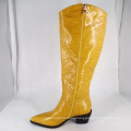 2019 Women Cowboy Knee High boots Yellow Snakeskin Print Sexy A131 Ladies Women Winter Long Boots Shoes